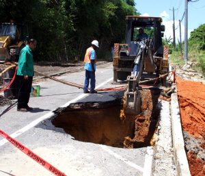 The sink hole on the Coromandel Main Road, Cedros. PHOTO BY ANIL RAMPERSAD