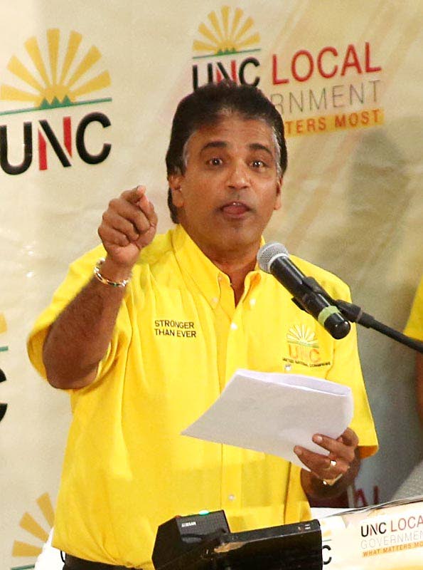 I HAVE PROOF: Oropouche East MP, Dr Roodal Moonilal, speaking at the UNC’s Monday Night Forum at the Chaguanas Borough Hall on Monday night.   PHOTO BY VASTI SINGH.