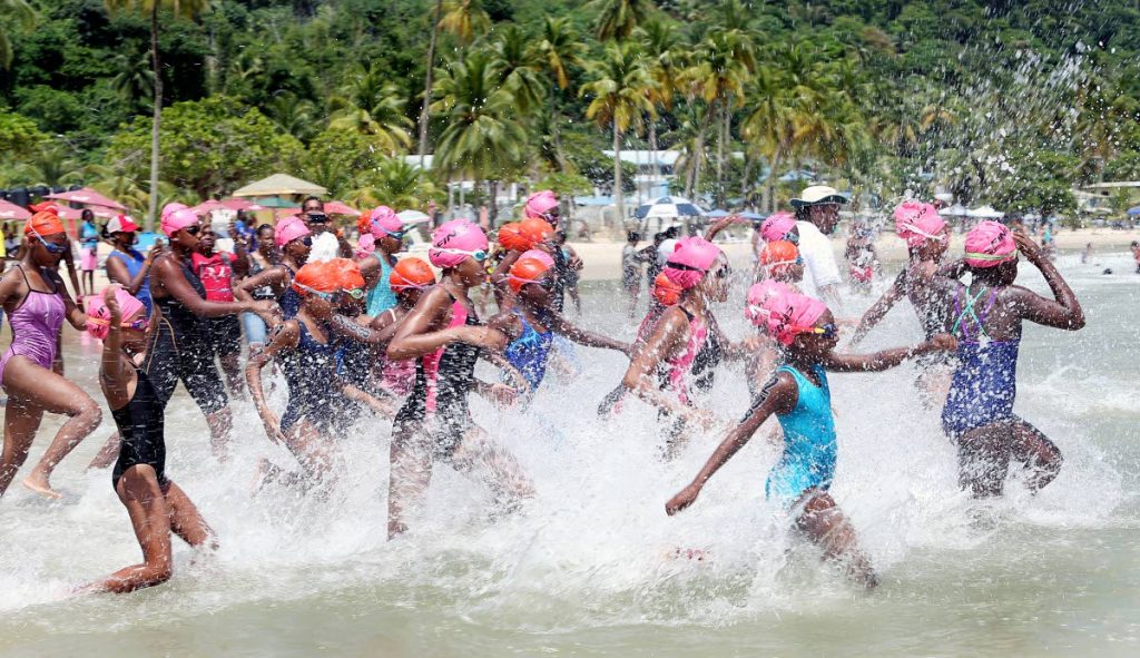 READY, SET, GO....and a number of swimmers enter the waters at Maracas Bay last year at the Subway Maracas Open Water Classic.