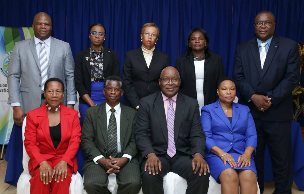Chief Secretary Kelvin Charles, seated, second from right, pose for a photo with members of the new Board for the Tobago Hospitality and Training Institute, from left, seated, Agnes Murray, Chairman Dr Alison Williams, and Analise Inniss, while standing from left, Carlos Waldron, Danielle De Coteau, Dr Levis Guy-Obiakor, Shirley Cooke and Michael Simmons.