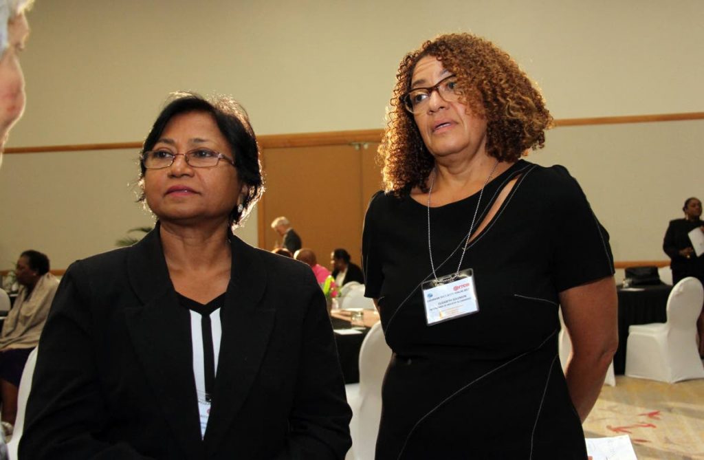 Hulsie Bhaggan ‎Clinical Director at new life ministries drug rehabilitation center left and Elizabeth Solomon ,  Dispute Resolution Centre(DRC) Executive Director at the Caribbean Security Forum at the Hyatt Regency in Port of Spain  21-09-17 PHOTO SUREASH CHOLAI
