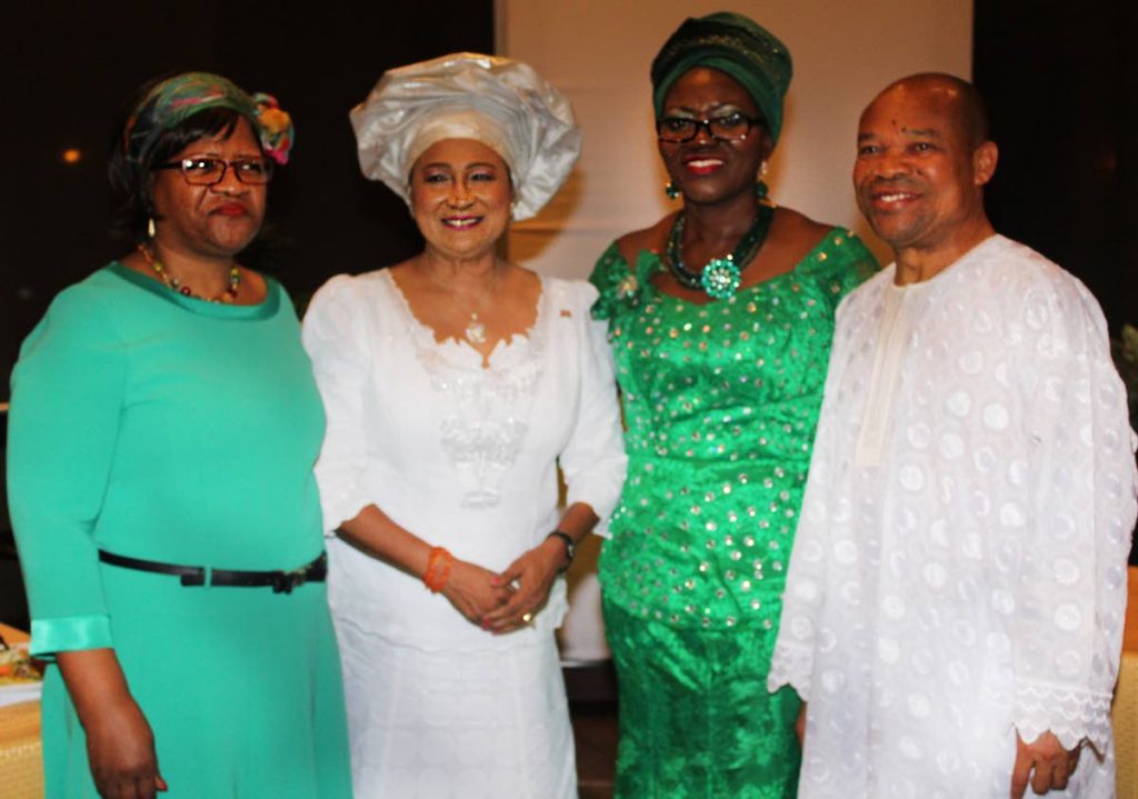 From left to right, Her Excellency Xoliswa Ngwevela, South African High Commissioner; Kamla Persad-Bissessar, leader of the Opposition; Justina Nkemakolam, President of the Nigerian Women Association; and Dr. Madugwn Nkemakdlam.