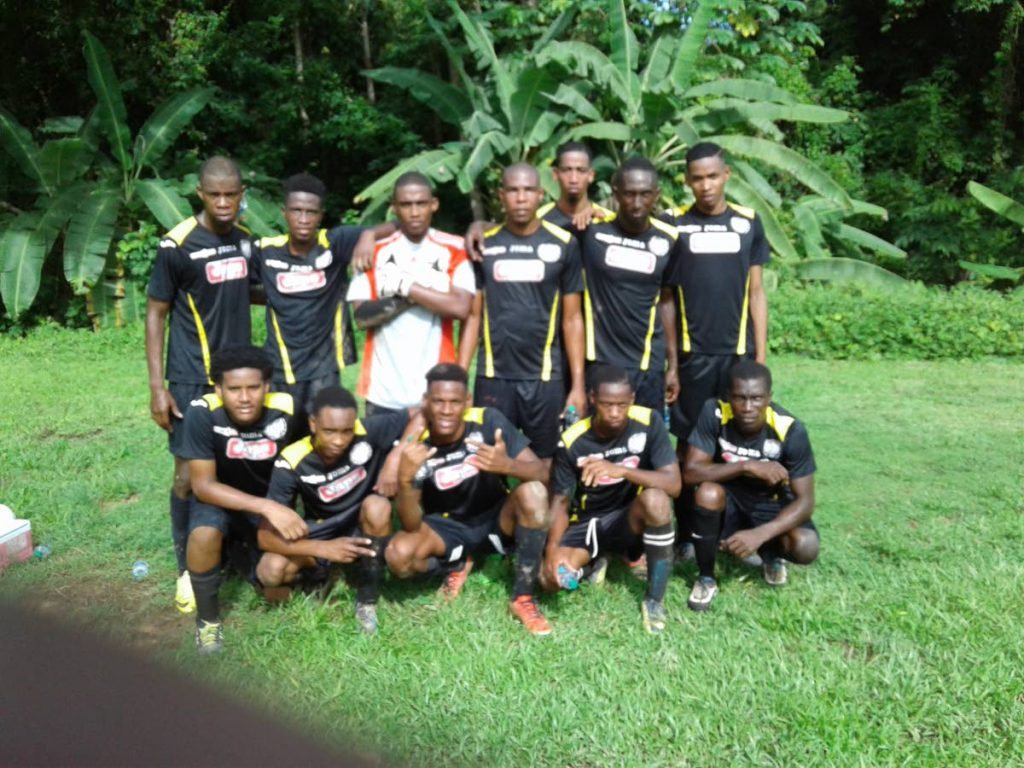 Members of Gremio FC pose for a team photo after a victory in the Fishing Pond Football League recently.