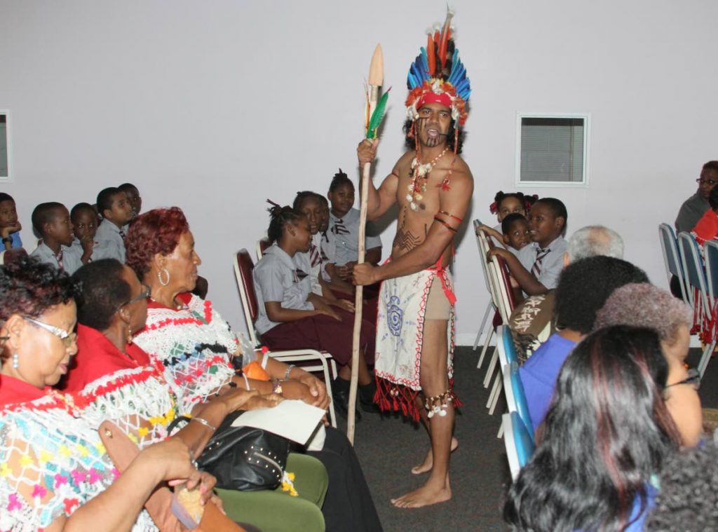Narad Mahabir acts as Hyarima in the play Hyarima and the Saints written by Gyasi Garcia of St Francis College during the First Peoples Schools Outreach programme, UWI-ROYTEC North Campus, on September 26. This was one of the events leading up to Friday’s First Peoples holiday .
