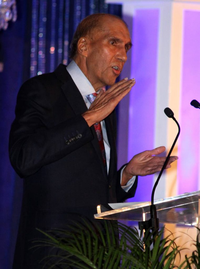 Arthur Lok Jack, recipient of a Lifetime Achievement award, addresses the TTMA’s annual dinner and awards ceremony Tuesday evening at the Hyatt Regency in Port of Spain. Feature speaker was Prime Minister Dr Keith Rowley.