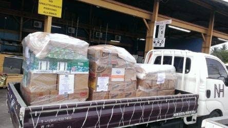 A truckload of supplies to be shipped to Dominica by Emile Elias'  NH International (Caribbean) Limited.