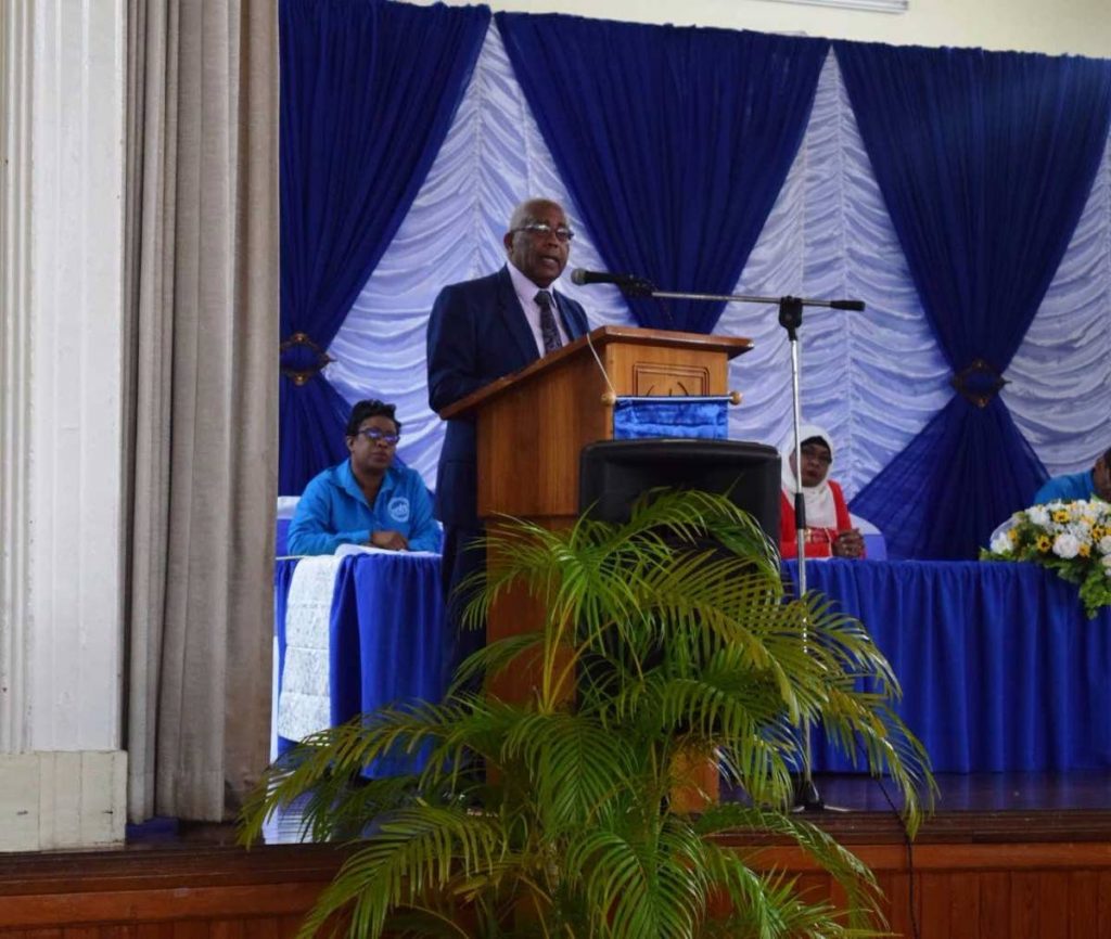 Education Minister Anthony Garcia speaking at the National Primary Schools Principal Association at Petrotrin’s Sports Club on Tuesday.