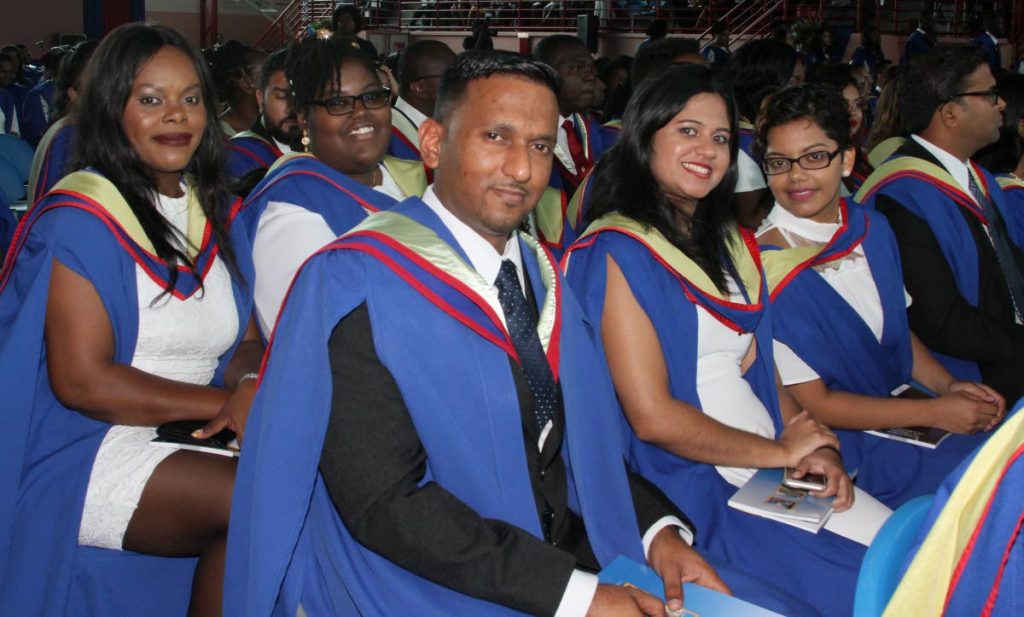 In this October 2017 file photo, students of the Faculty of Science and Technology are all smiles during UWI’s graduation ceremony.