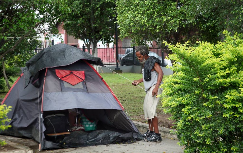 Homeless man Hugh Bernard last week Wednesday returned to Tamarind Square, Port of Spain, two days after he lost his lawsuit over his right to ‘live’ there.