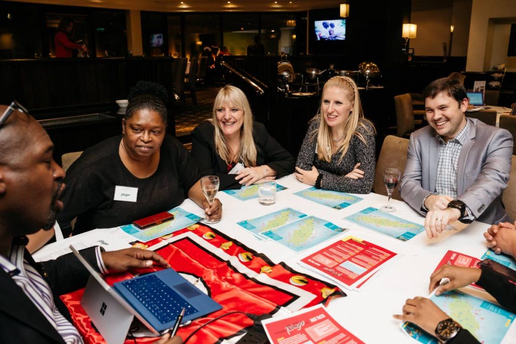 London, UK based travel agents are briefed on Destination Tobago by Stephen Smith, left, at a training session hosted by the Division of Tourism at the World Travel Market 2017 in London, UK.