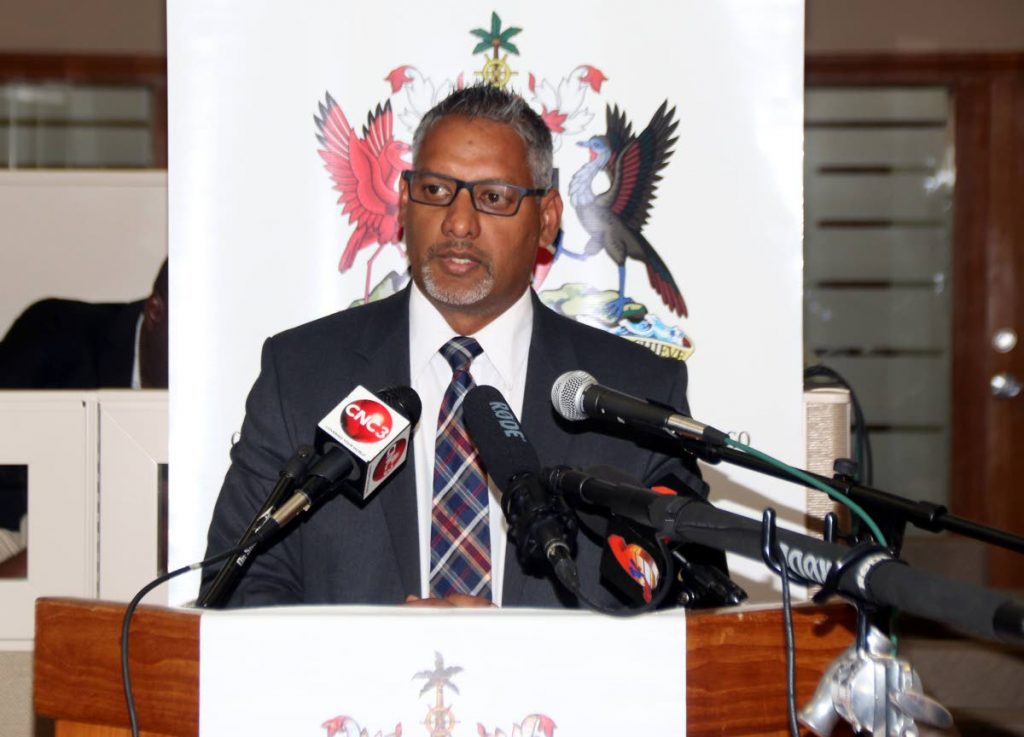 Minister of Agriculture, Land and Fisheries Clarence Rambharat speaks at a press confrence at the ministry's building in Chaguanas. PHOTO BY ANSEL JEBODH