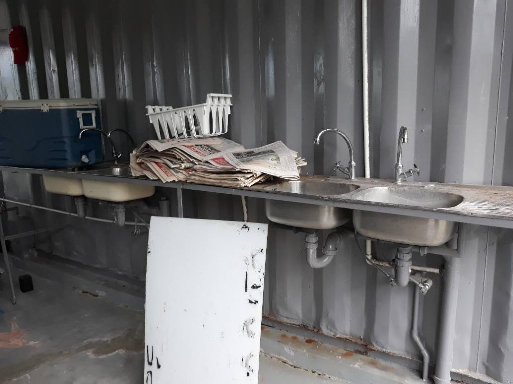 Sinks remain unused inside the Scarborough Fishing Facility.