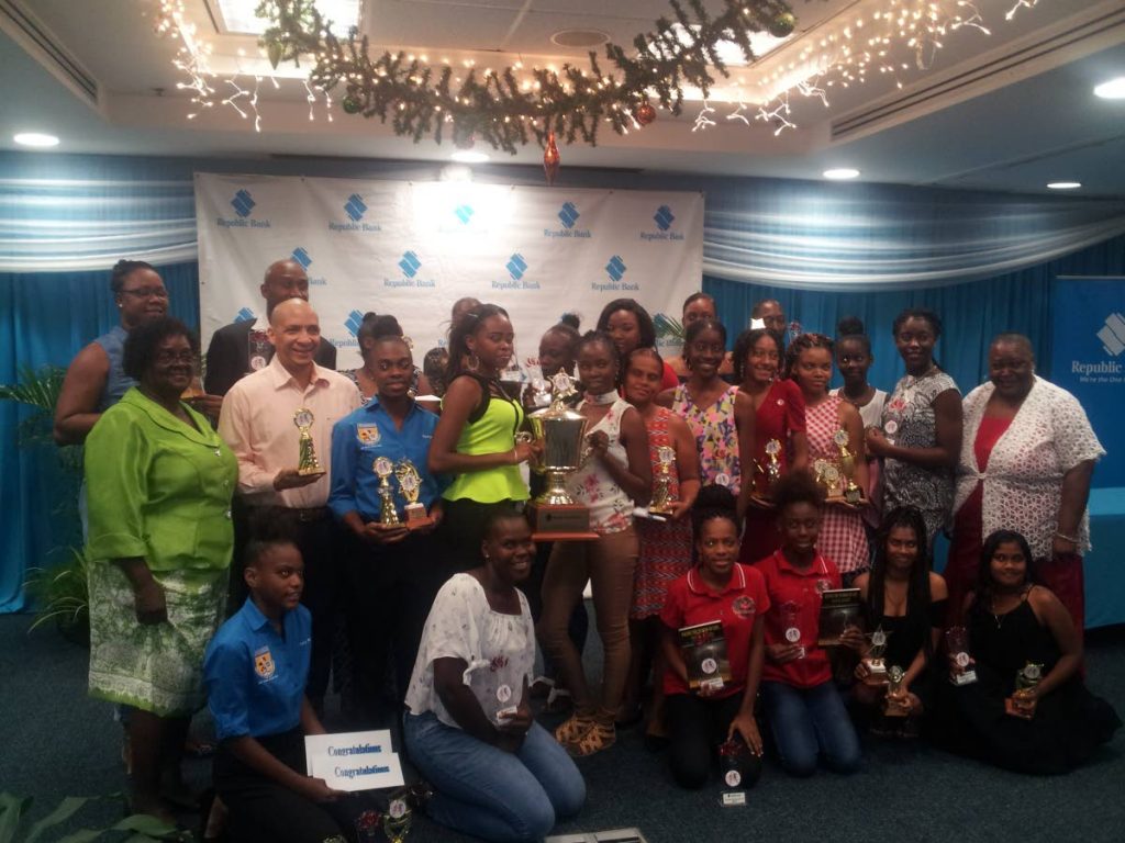 Participants and organisers at the Republic Bank Laventille Netball League Closing and Prize-giving Ceremony at the Republic Bank Head Office on Park Street in Port of Spain, on Saturday.