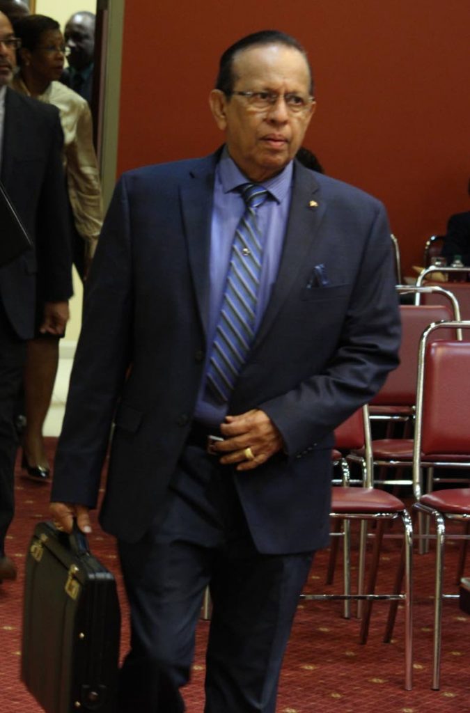 ON THE MOVE: Chairman of the Manpower Audit committee into the Police Service, Prof Ramesh Deosaran, arrives at a JSC meeting on Thursday at the Parliament building.