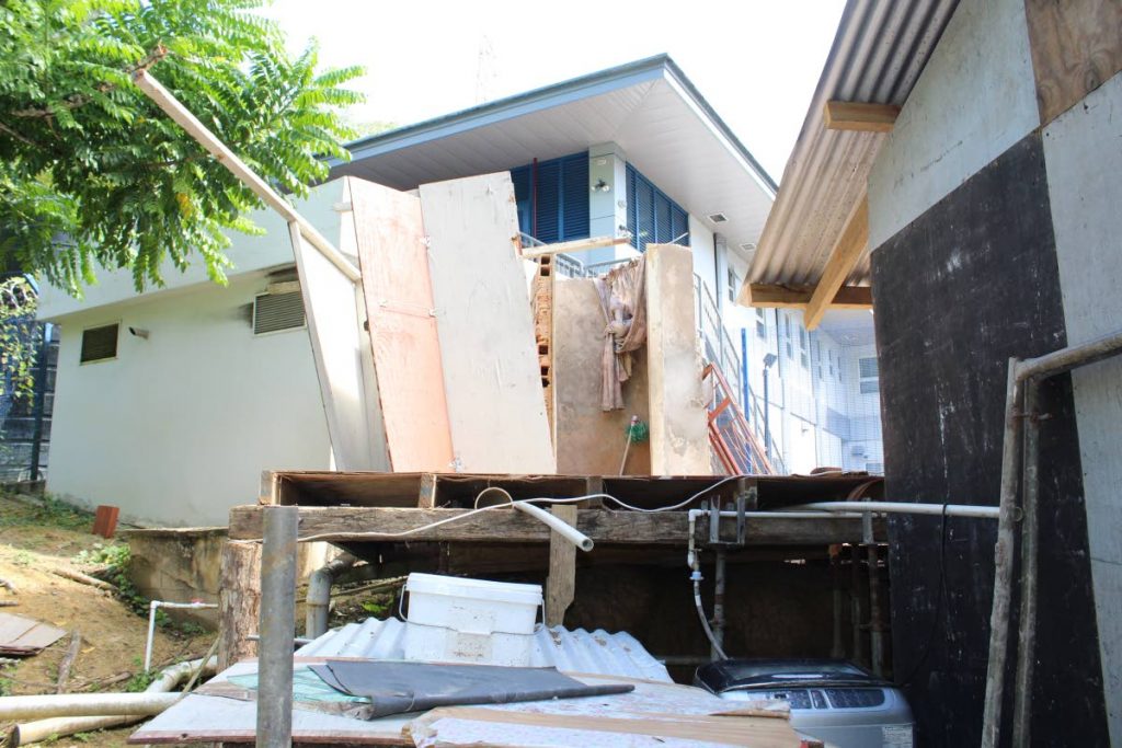 Monica Crawford’s partially collapsed house caused she says, by the construction of the Brasso Police Station next door.