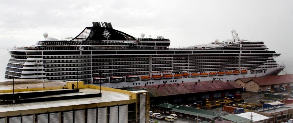 The cruise-liner MSC Fantasia dock at the Shipping Complex in the Port, of Port of Spain on Dock Road. PHOTO BY ROGER JACOB.