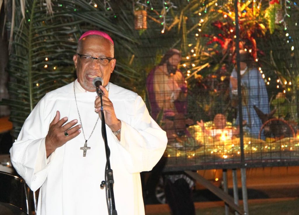 Archbishop Joseph Harris at the blessing of the creche, Brian Lara Promenade, Port of Spain in 2015. File photo