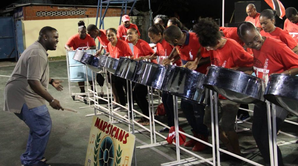 Marsicans defending single pan champions at the 2017 finals. Judges visit the band’s panyard in Arima today.