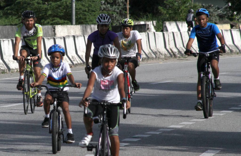 Cyclists enjoy a ride at the Keep Moving Family and Fitness Sundays at the Diego Martin Highway last year.