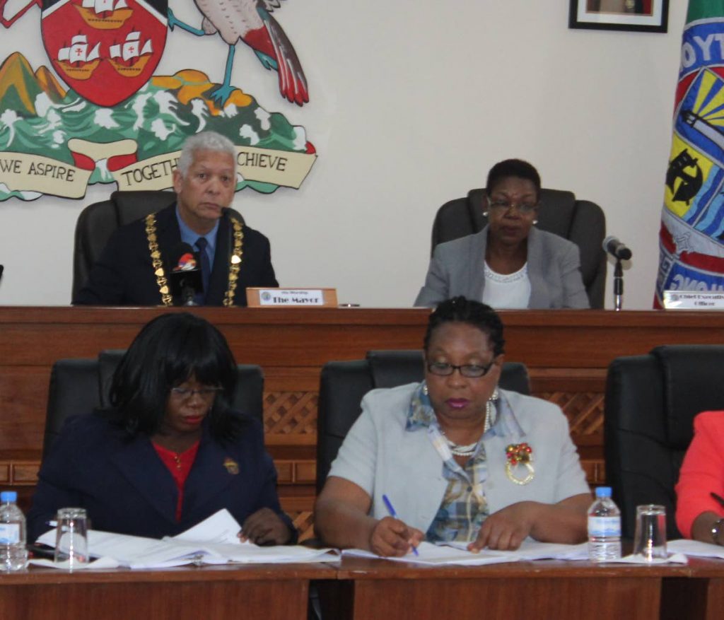 His Worship the Mayor of Port of Spain, Alderman Joel Martinez addresses the consul at the final satatutory meeting at city hall pos.
photo by enrique assoon 
