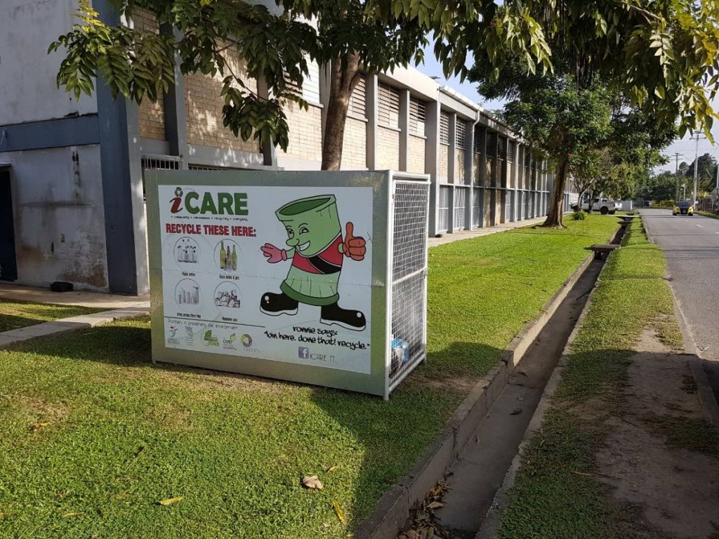 PUT IT HERE: An iCARE bin at the University of the West Indies, St Augustine campus.  