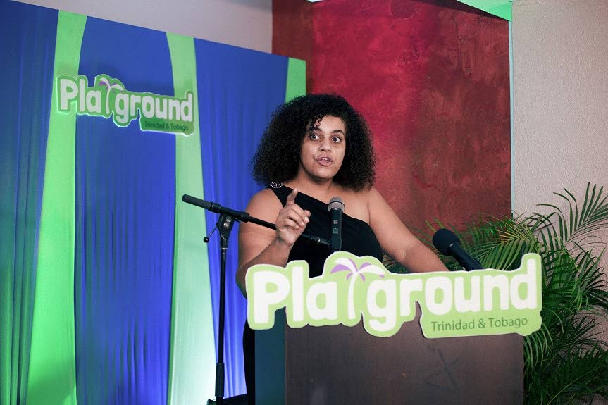 Launch of Playground.TT: Playground.TT CEO and founder Elise Jones speaking at the tech tourism site's launch in St James on January 3. PHOTO COURTESY ATIBA CUDJOE.