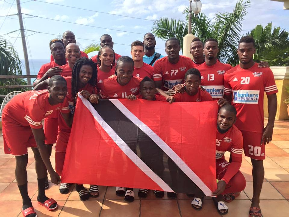 Central FC players proudly flying the Trinidad and Tobago flag in Jamaica during the 2016 Caribbean Club Championship. Central went on to successfully defend the Caribbean crown.
