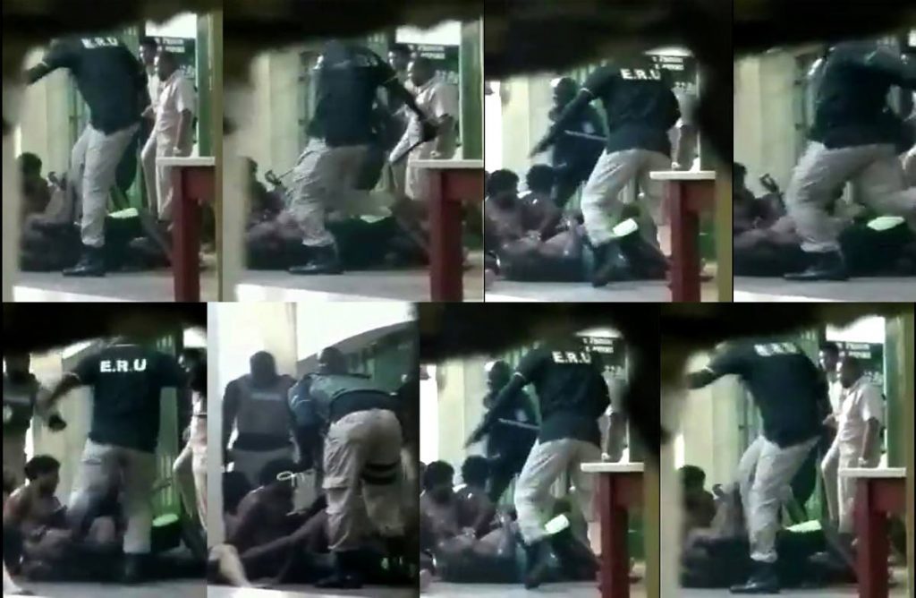 A composite photo of images from a video, posted on social media, in which prison officers are seen beating prisoners.