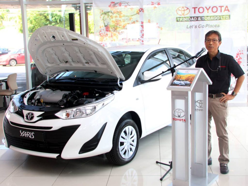 Toyota TT president Shigeru Ito speaking at the launch of the 2018 Toyota Yaris at the company’s South Park compound in San Fernando on Saturday.