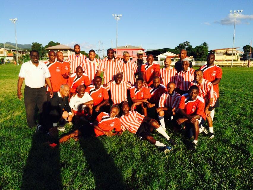 Members of the VFFOTT North (red) and South (stripes) teams pose for a photo.
