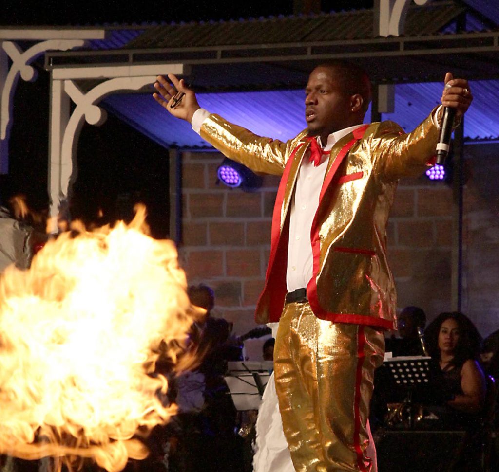 FIRE FOR DEM: Having has a bumper Carnival season with his Year For Love, Aaron “Voice” St Louis placed second in his first outing at the National Calypso Monarch final at Queen’s Park Savannah, Port of Spain on Sunday.