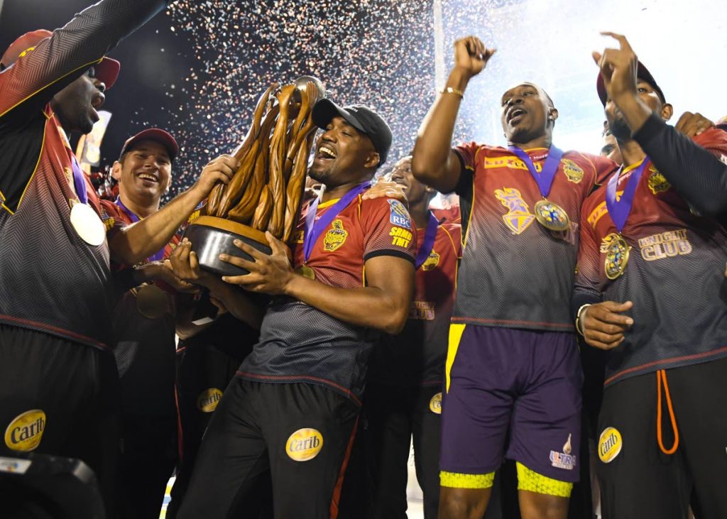 In this file photo,Trinbago Knight Riders celebrate victory in the 2017 Hero Caribbean Premier League final at the Brian Lara Academy, Tarouba. 
