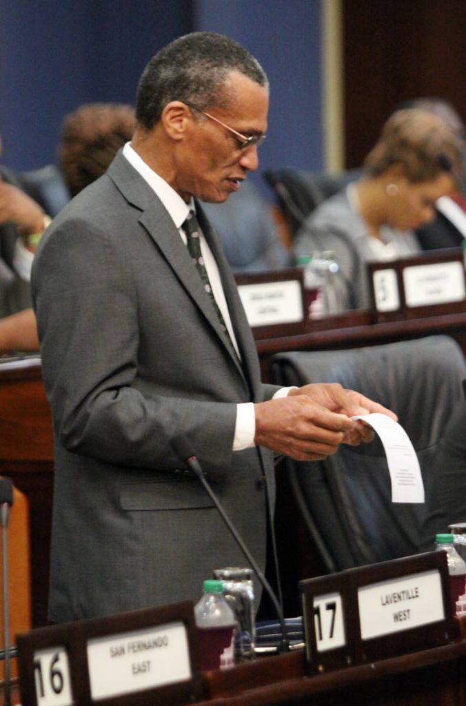 Senator the Honourable Dennis Moses, Minister of Foreign and CARICOM Affairs, at Parliament. Photo: Angelo Marcelle