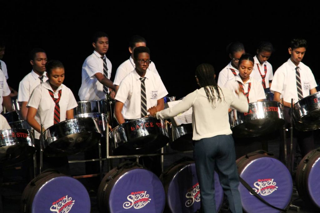 PAN SWEET: BATCE Steel won the Junior Instrumental Ensemble Steelpan category yesterday at the Music Festival in Queen’s Hall. PHOTO BY SUREASH CHOLAI