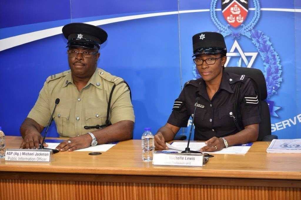 PROTECT OUR YOUTHS: Sgt Michelle Lewis of the Child Protection Unit and Acting ASP Michael Jackman at police press briefing at Police Administration Building in Port of Spain. PHOTO COURTESY TT POLICE SERVICE 