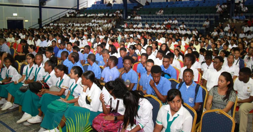 Students seated at the Naparima Boy's College auditorium during the Ministry of Education National Spanish Day.