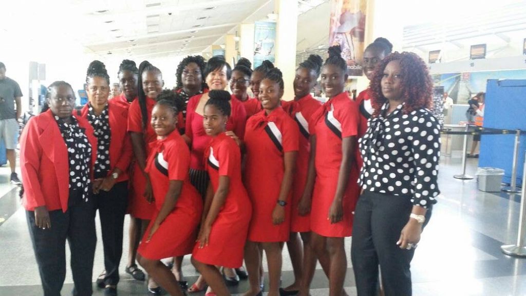 The TT Under-16 netballers and technical staff before leaving for St Lucia, on Thursday.