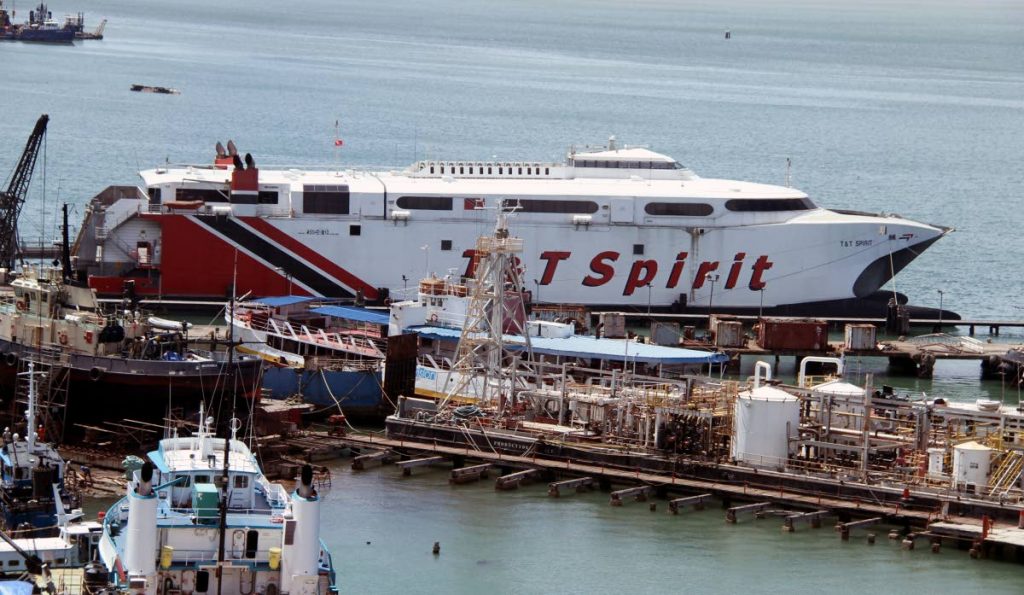 The T&T Spirit docked outside the Port of Spain Ferry Terminal on Monday.