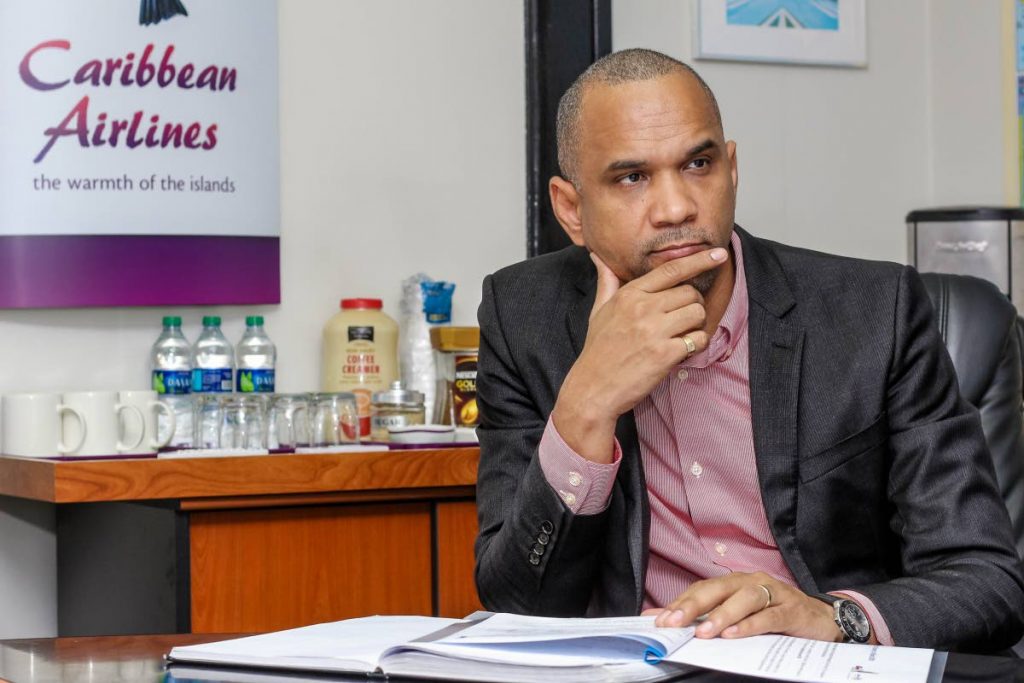 CAL CEO Garvin Medera, at his office at the Piarco head office, says the airline is on course to break even by 2019 in a plan to make it profitable. PHOTO BY JEFF MAYERS