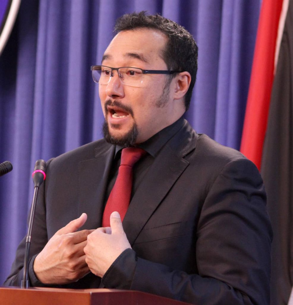 Minister in the Office of the Prime Minister Stuart Young speaks at yesterday’s post Cabinet media conference at the Diplomatic Centre in St Anns. PHOTO BY ROGER JACOB