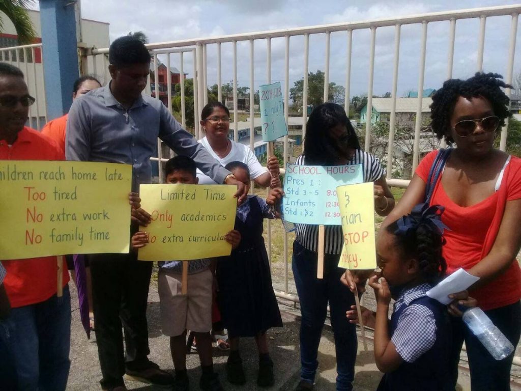 Parents and their children who attend the Princes Town No 1 Presbyterian School call the Education Ministry for a new school.