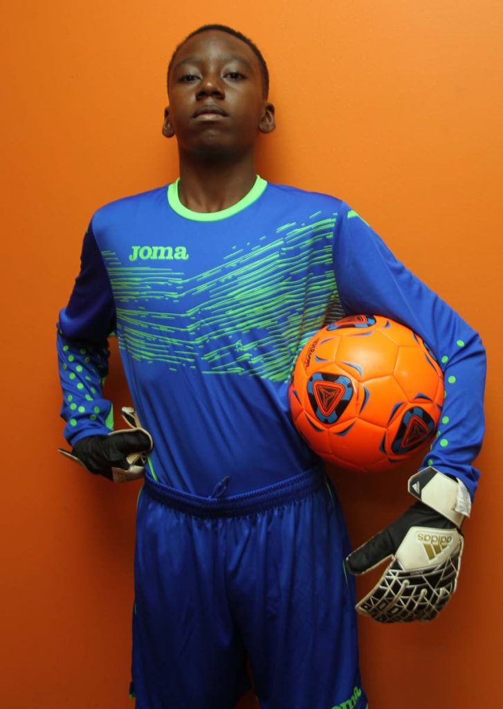 Big goals: Jadyn Whyte, a goalkeeper with Uprising Youth Football Academy, wants to be like football star Marc-André ter Stegen, goalkeeper for Spanish club Barcelona and the German national team.  PHOTOS BY LINCOLN HOLDER
