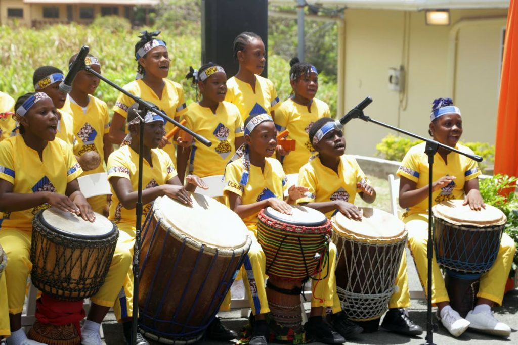 Drummers from the Hope Anglican Primary School perform at the opening of the Tobago Teachers’ Professional Centre at Mardon House, John Dial on Tuesday.