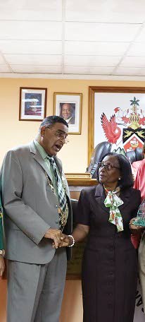 Lucy Torres honoured for Mulato Grass project: (Left to right) Local Economic Development Officer Stacy Ramroop, Sangre Grande Regional Corporation (SGRC) chairman Martin Terry Rondon, Lucy Torres, Agricultural Officer Arnold Dyettt and Alderman Daneille Marshall Piper. PHOTO COURTESY SGRC.