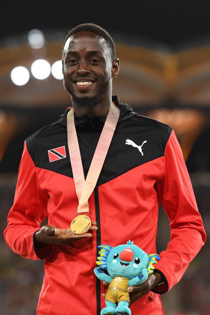 Jereem Richards poses with his gold medal a day after the men’s 200m final during the 2018 Gold Coast Commonwealth Games at the Carrara Stadium on the Gold Coast, on April 13.