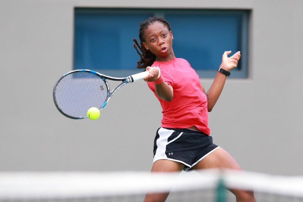 Soizette Simmons hits a forehand shot during her match against Shelby Prince yesterday.