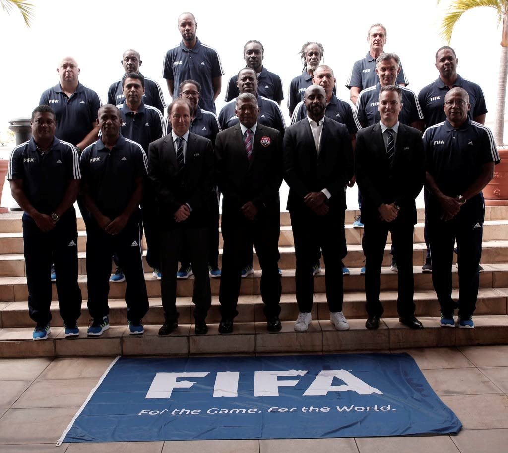 Participants in the FIFA Technical Directors workshop pose with FIFA and CONCACAF delegates at its closing on Friday.