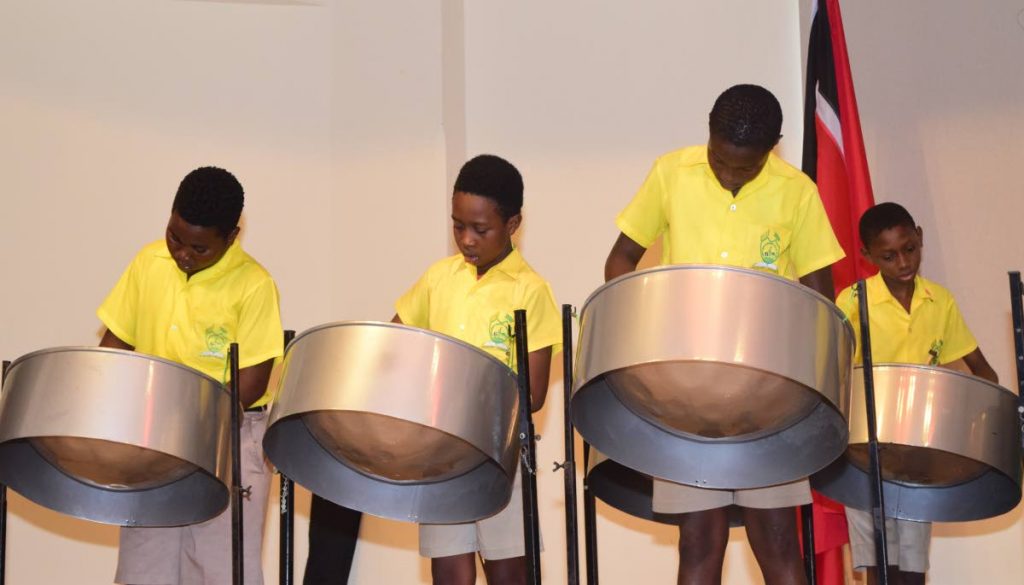 Pannists with the the John Roberts Memorial SDA school play on the pan for the audience at the Division of Tourism, Culture and Transportation’s launch of its Performing Arts Training Programme at the Ann Mitchell gift Auditorium, Scarborough Library on Tuesday evening.