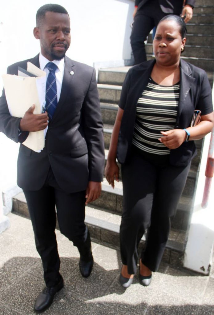 Attorney Rondell Donawa was seen leaving the San Fernando High Court with Elite Productions director Patrice Valentine yesterday PHOTO BY: ANSEL JEBODH 