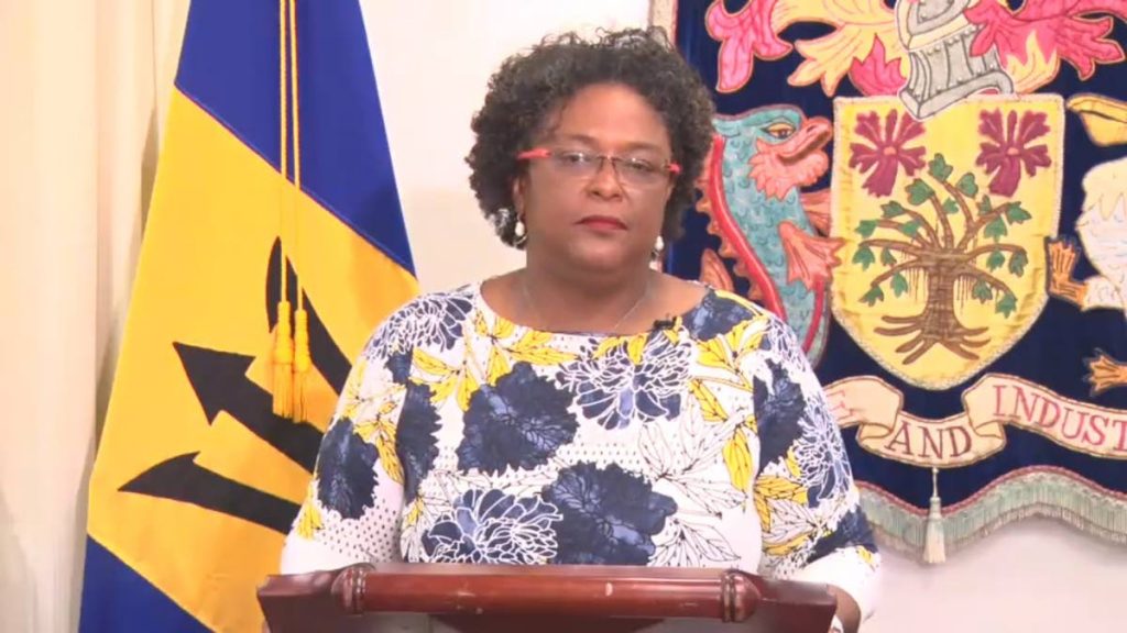 Barbados PM Mia Mottley during an address to the nation yesterday. Photo courtesy Barbados Government Information Service